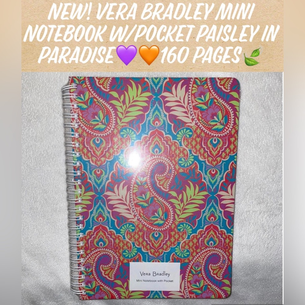 New! Vera Bradley Mini Notebook W/Pocket Paisley in Paradise💙🧡160 pages🍃